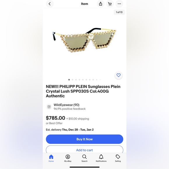 👑PHILIPP PLEIN Sunglasses Plein Crystal Lush SPP030S Col.400G Auth… - Picture 6 of 15